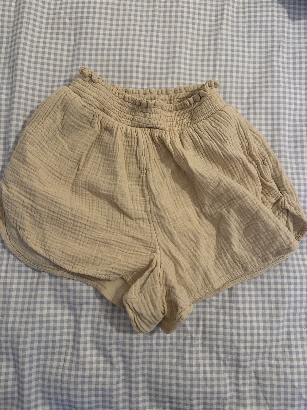 Aerie Cream Gauzy High-Waisted Shorts | XXS